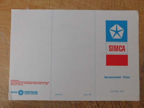 Simca price list brochure - simca,