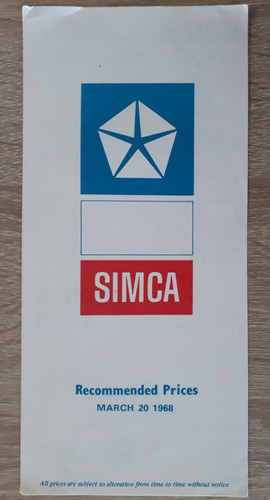 Simca range price list - range,